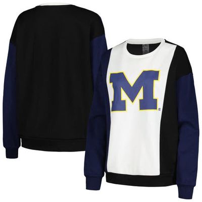 Women's Gameday Couture White/Black Michigan Wolverines Vertical Color-Block Pullover Sweatshirt