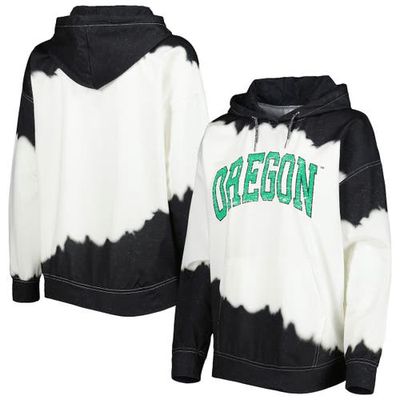 Women's Gameday Couture White/Black Oregon Ducks For the Fun Double Dip-Dyed Pullover Hoodie