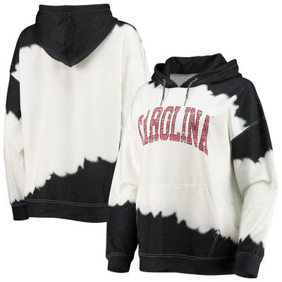Women's Gameday Couture White/Black South Carolina Gamecocks For the Fun Double Dip-Dyed Pullover Hoodie