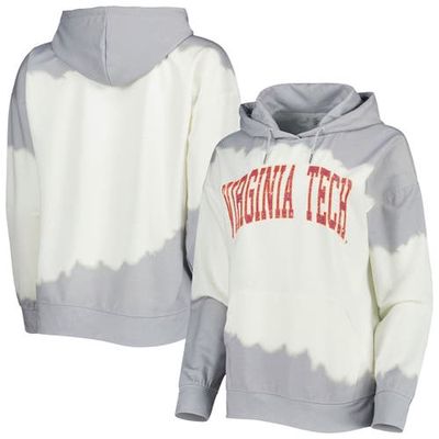 Women's Gameday Couture White/Gray Virginia Tech Hokies For the Fun Double Dip-Dyed Pullover Hoodie