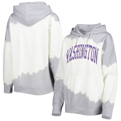 Women's Gameday Couture White/Gray Washington Huskies For the Fun Double Dip-Dyed Pullover Hoodie