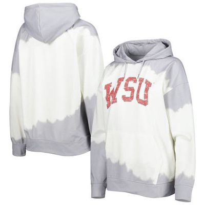 Women's Gameday Couture White/Gray Washington State Cougars For the Fun Double Dip-Dyed Pullover Hoodie