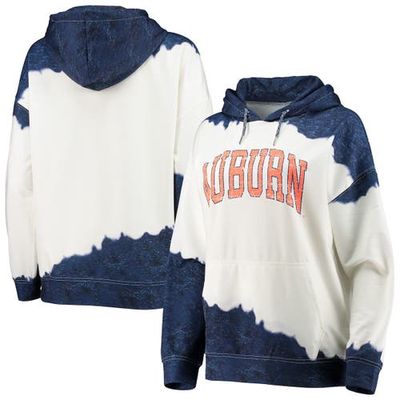 Women's Gameday Couture White/Navy Auburn Tigers For the Fun Double Dip-Dyed Pullover Hoodie