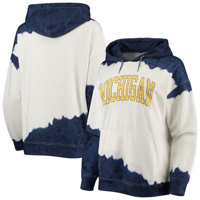 Women's Gameday Couture White/Navy Michigan Wolverines For the Fun Double Dip-Dyed Pullover Hoodie