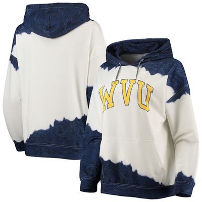 Women's Gameday Couture White/Navy West Virginia Mountaineers For the Fun Double Dip-Dyed Pullover Hoodie