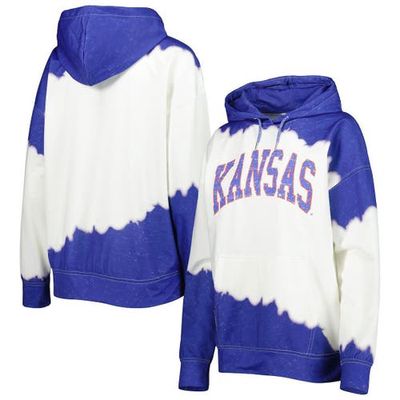 Women's Gameday Couture White/Royal Kansas Jayhawks For the Fun Double Dip-Dyed Pullover Hoodie