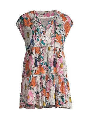 Women's Gari Cotton Tiered Lace Cover-Up - Tropical Garden - Size Medium