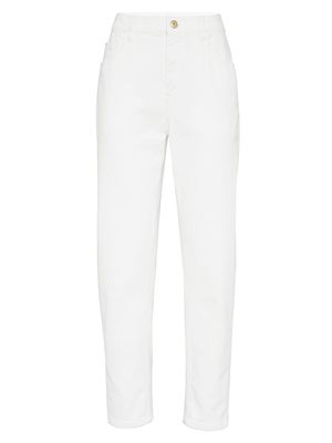 Women's Garment Dyed Comfort Denim Baggy Jeans With Shiny Tab - White - Size 2