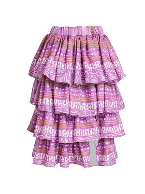Women's Geometric-Print Ruffle Skirt - Dancing Print - Size XS - Dancing Print - Size XS