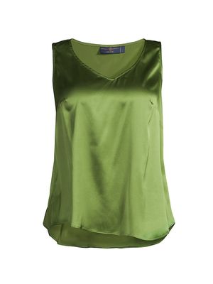 Women's Gia Silk V-Neck Top - Leaf Green - Size 12W - Leaf Green - Size 12W
