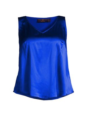 Women's Gia V-Neck Stretch-Silk Shell - Royal Blue - Size 12W - Royal Blue - Size 12W