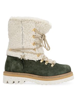 Women's Giada Suede & Shearling Lace-Up Hiker Boots - Army Suede - Size 7.5 - Army Suede - Size 7.5