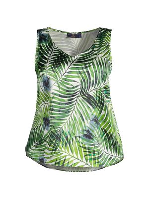 Women's Gian Tropical-Print Silk Top - Green Print - Size 12W - Green Print - Size 12W
