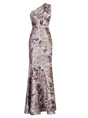 Women's Gianella Metallic Floral Jacquard One-Shoulder Gown - Light Chambray - Size 12