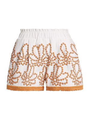 Women's Giorgio Cotton-Blend Eyelet Shorts - White Cacao - Size Medium