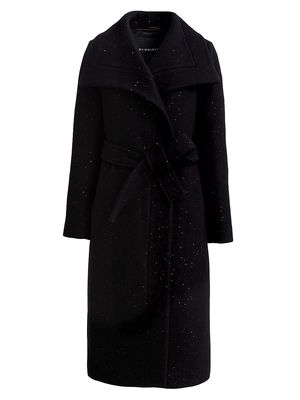 Women's Gisele Sequined Wool-Blend Maxi Coat - Black Sequin - Size XS