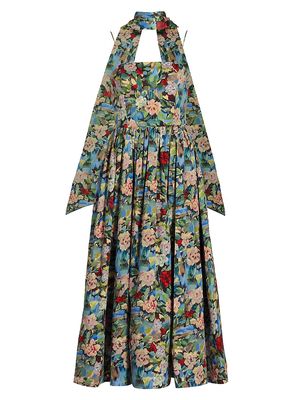 Women's Glynis Floral Stretch Cotton Scarf-Neck Dress - Breeze Floral - Size 6