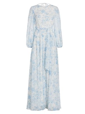 Women's Goddess Floral-Printed Gown - Porcelain Floral Blue - Size 0 - Porcelain Floral Blue - Size 0