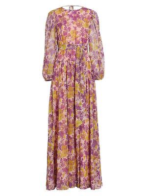 Women's Goddess Open-Back Gown - Watercolor Floral - Size 0 - Watercolor Floral - Size 0