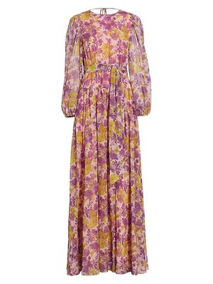 Women's Goddess Open-Back Gown - Watercolor Floral - Size 14 - Watercolor Floral - Size 14