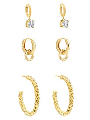 Women's Goldtone & Glass Crystal 3-Pair Earrings Set - Gold