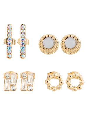 Women's Goldtone & Glass Crystal 4-Pair Stud Earrings Set - Gold - Gold