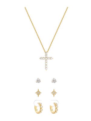 Women's Goldtone & Glass Crystal Cross Pendant Necklace & Earrings Set - Gold