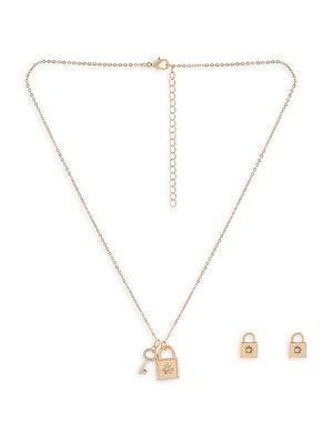 Women's Goldtone & Glass Crystal Lock & Key Necklace & Earrings Set - Gold - Gold