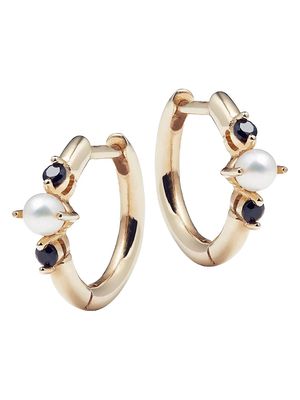 Women's Goldtone, Cultured Freshwater Pearl & Black Onyx Huggie Hoop Earrings - Pearl - Pearl