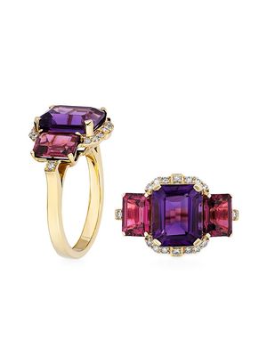 Women's Gossip 18K Gold, Diamond, Amethyst & Garnet Cocktail Ring - Purple - Size 7 - Purple - Size 7