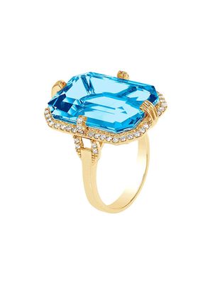 Women's Gossip 18K Yellow Gold, Blue Topaz, & 0.28 TCW Diamond Ring - Blue - Size 7 - Blue - Size 7