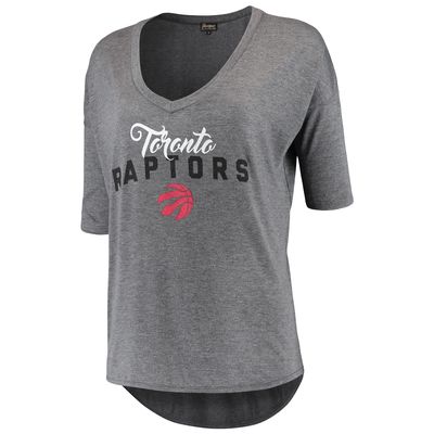 Women's Gray Toronto Raptors Deep V-Neck Tri-Blend Half-Sleeve T-Shirt