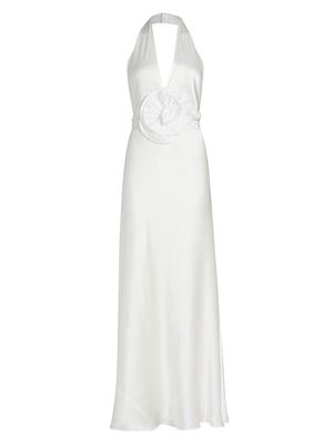 Women's Grayson Rose Silk Charmeuse Halter Gown - Blanc - Size 8 - Blanc - Size 8