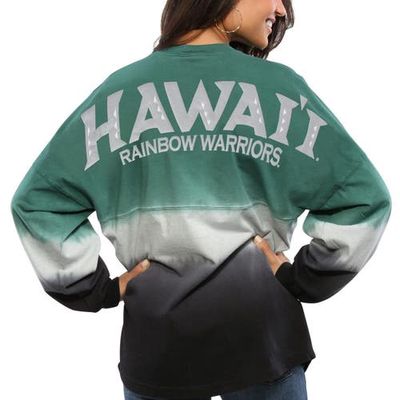 Women's Green Hawaii Warriors Ombre Long Sleeve Dip-Dyed Spirit Jersey