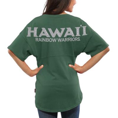 Women's Green Hawaii Warriors Spirit Jersey Oversized T-Shirt in Hunter Green