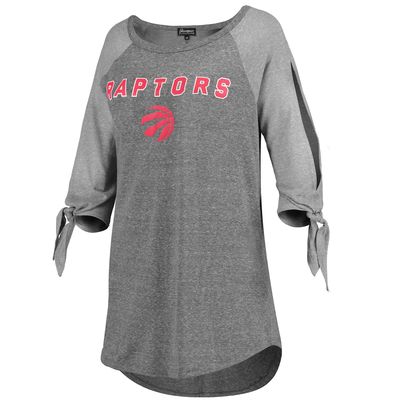 Women's Heathered Gray Toronto Raptors Open Shoulder Raglan Tri-Blend 3/4-Sleeve T-Shirt