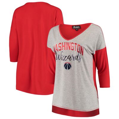Women's Heathered Gray Washington Wizards In It To Win It V-Neck 3/4-Sleeve T-Shirt