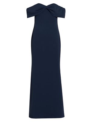 Women's Heavy Crepe Off-The-Shoulder Gown - Midnight Blue - Size 10