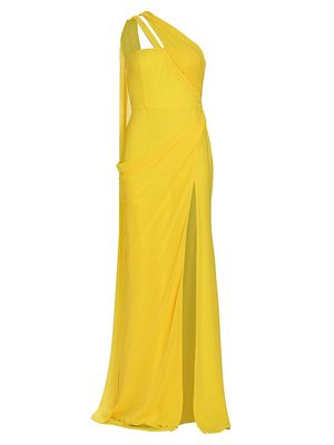 Women's Hermine One-Shoulder Cape Back Gown - Lemon Pie - Size 14