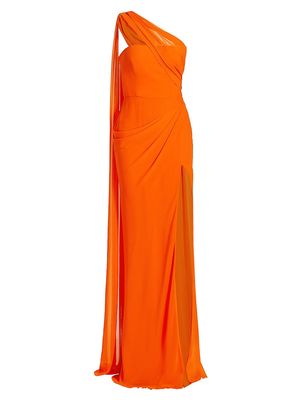 Women's Hermine One-Shoulder Cape Back Gown - Tangerine - Size 10