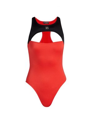 Women's High-Cut One-Piece Swimsuit - Rosso Nero - Size XL