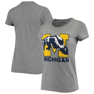 Women's Homefield Heathered Gray Michigan Wolverines Vintage 1964-78 Logo Tri-Blend T-Shirt in Heather Gray