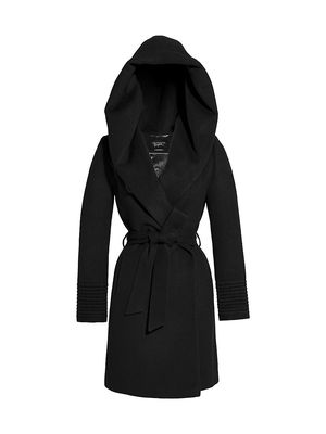 Women's Hooded Alpaca Wrap Coat - Black - Size Small