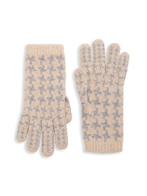 Women's Houndstooth Cashmere Gloves - Linen Nickel