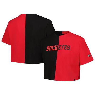 Women's Hype and Vice Black/Scarlet Ohio State Buckeyes Color Block Brandy Cropped T-Shirt