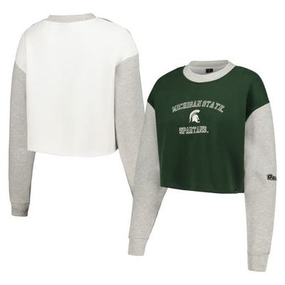 Women's Hype and Vice Green Michigan State Spartans Colorblock Rookie Crew Pullover Sweatshirt