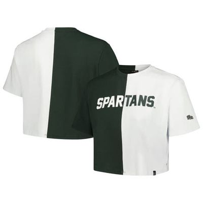 Women's Hype and Vice Green/White Michigan State Spartans Color Block Brandy Cropped T-Shirt