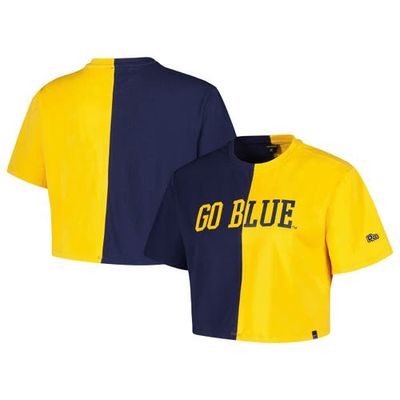 Women's Hype and Vice Navy/Maize Michigan Wolverines Color Block Brandy Cropped T-Shirt