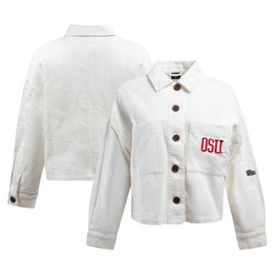 Women's Hype and Vice White Ohio State Buckeyes Corduroy Button-Up Jacket