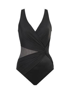 Women's Illusion V-Neck One-Piece Swimsuit - Black - Size 8 - Black - Size 8